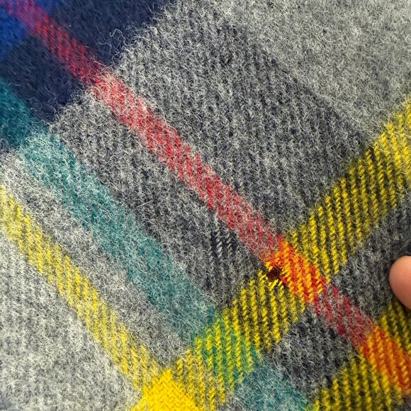 J. Crew x Abraham Moon Merino Wool Plaid Scarf Gray Blue Yellow Fringe 68 x 11.5 - Picture 6 of 7